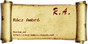 Rácz Ambró névjegykártya